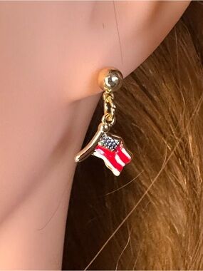 Gold American Flag Dangle Earrings | Handmade Patriotic Jewelry